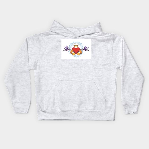 Heart with Ribbon and Swallows Tattoo isolated on white Kids Hoodie by devaleta